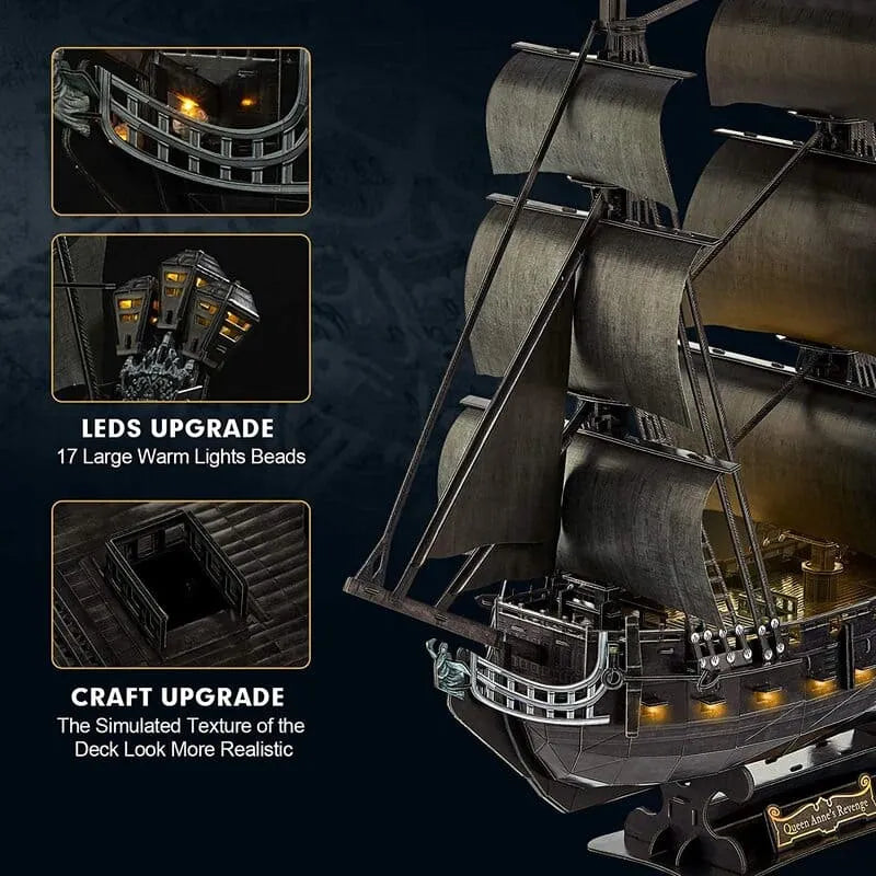 3D Puzzle | LED Pirate Ship - Queen Anne’s Revenge - CraftoyX