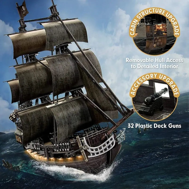 3D Puzzle | LED Pirate Ship - Queen Anne’s Revenge - CraftoyX