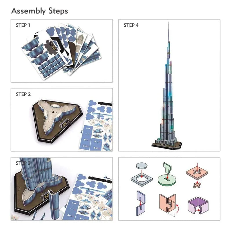 3D Puzzles | Dubai Burj Khalifa with LED Lights - CraftoyX