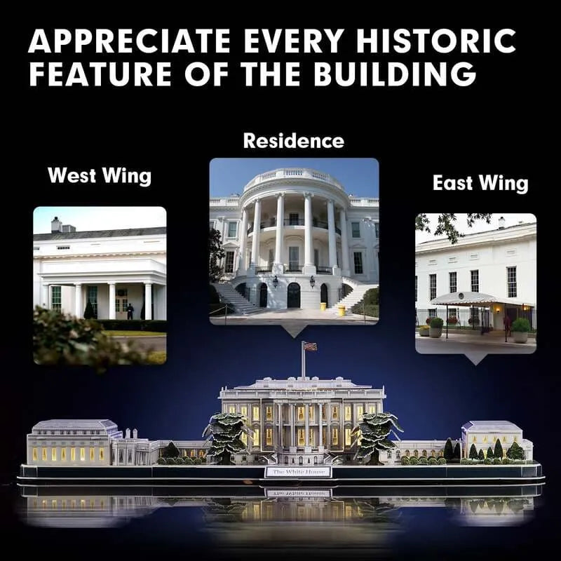 Puzzle 3D | LED White House - Architectural Model Kit - CraftoyX