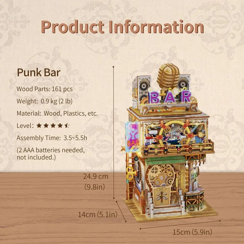 3D Wooden Puzzle kit | Punk Bar-CraftoyX