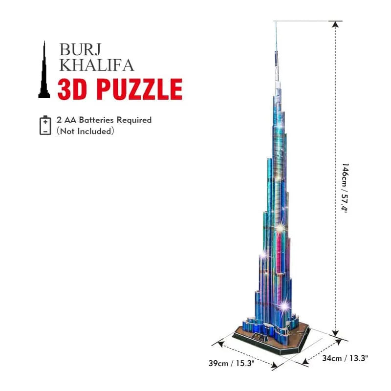 3D Puzzles | Dubai Burj Khalifa with LED Lights - CraftoyX