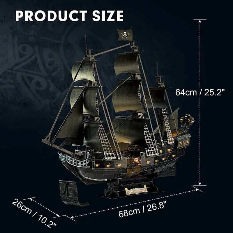 3D Puzzle | LED Pirate Ship - Queen Anne’s Revenge - CraftoyX