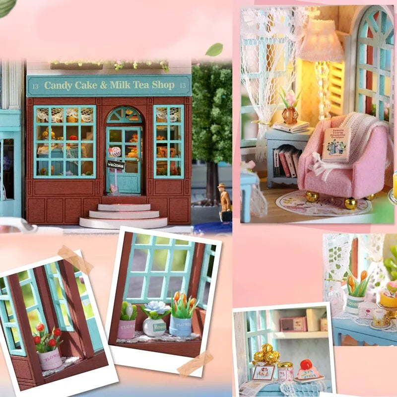 DIY Miniature House | Candy Cake & Milk Tea Shop Dollhouse Kit - CraftoyX