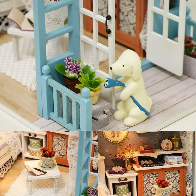 UniHobby DIY Dollhouse Miniature Kit Romantic Forest Time Wooden Mini House Toy with Furniture Lights