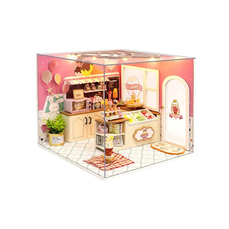 DIY Miniature House | Happiness Ice Cream Shop Dollhouse Kit-CraftoyX