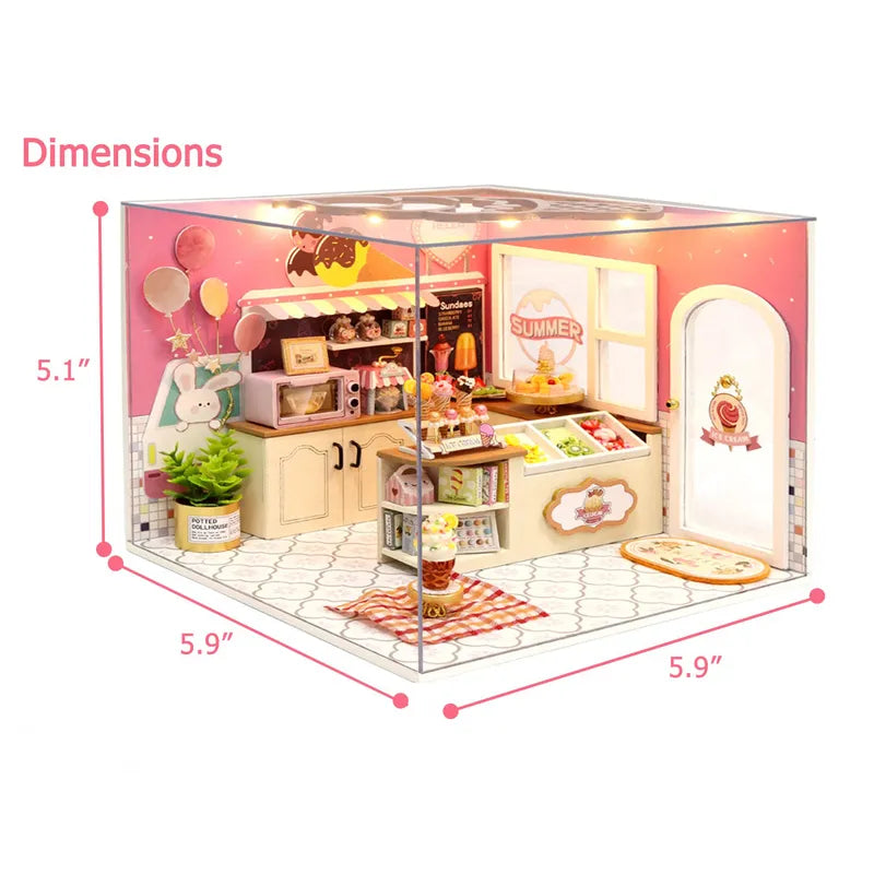 DIY Miniature House | Happiness Ice Cream Shop Dollhouse Kit-CraftoyX