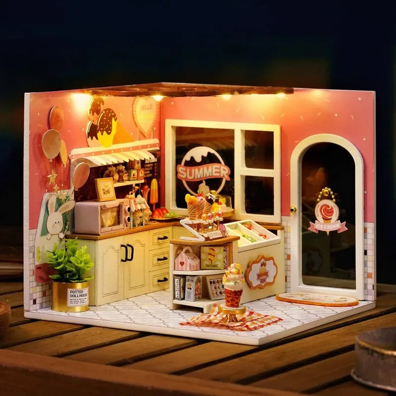 DIY Miniature House | Happiness Ice Cream Shop Dollhouse Kit-CraftoyX