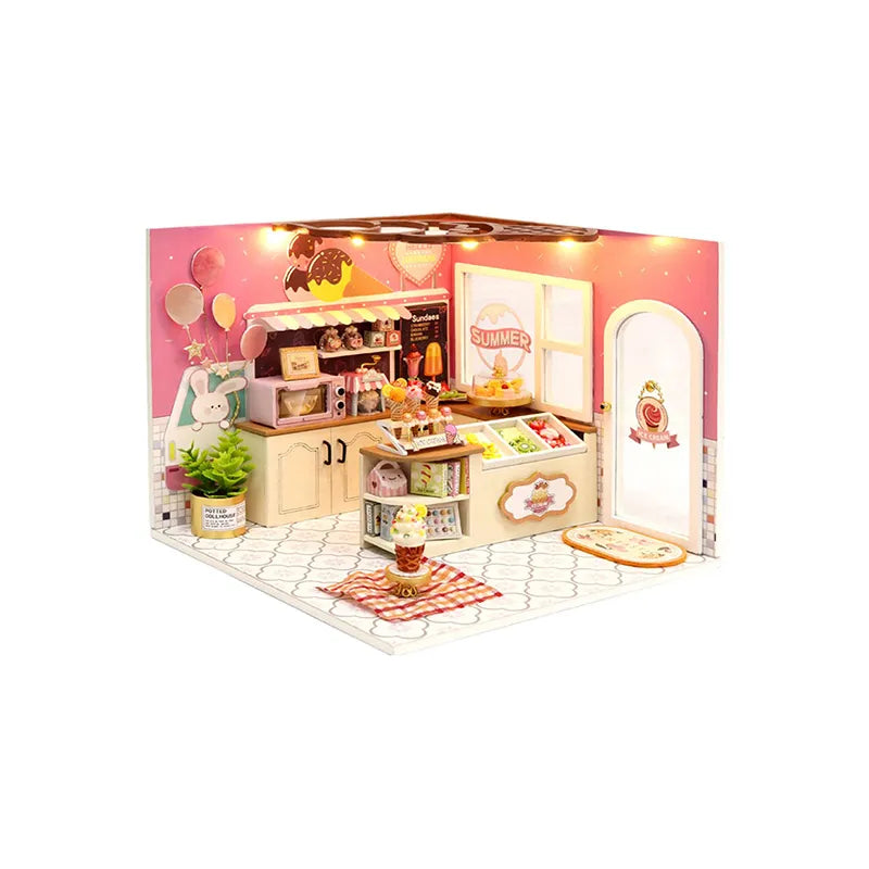 DIY Miniature House | Happiness Ice Cream Shop Dollhouse Kit-CraftoyX