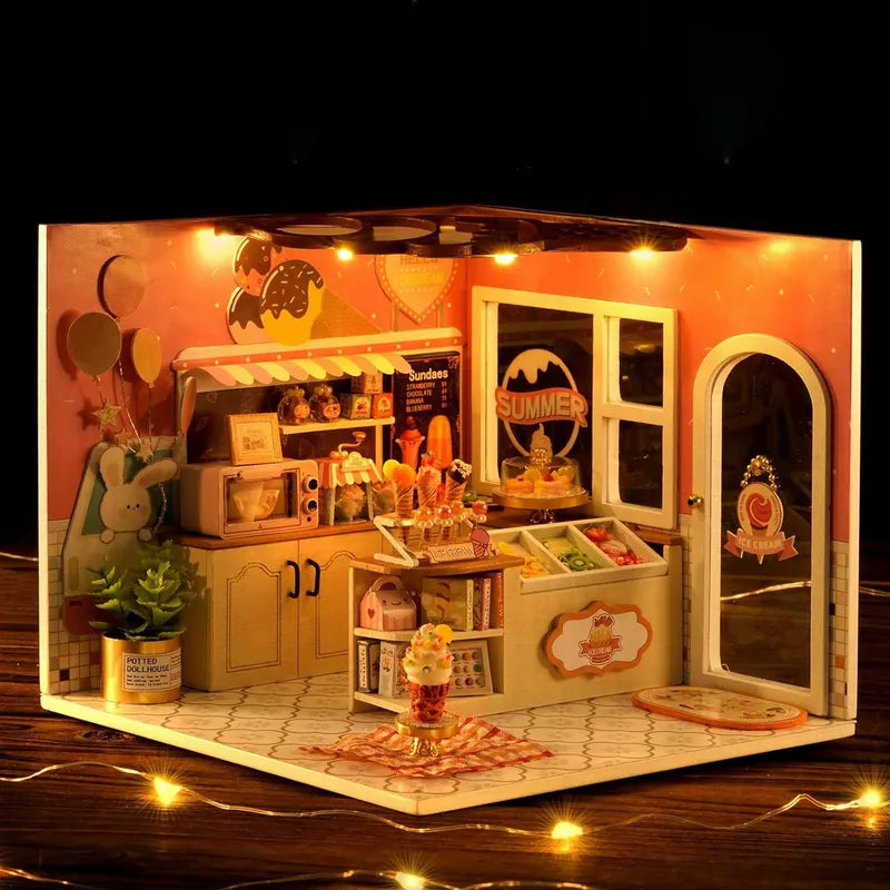 DIY Miniature House | Happiness Ice Cream Shop Dollhouse Kit-CraftoyX