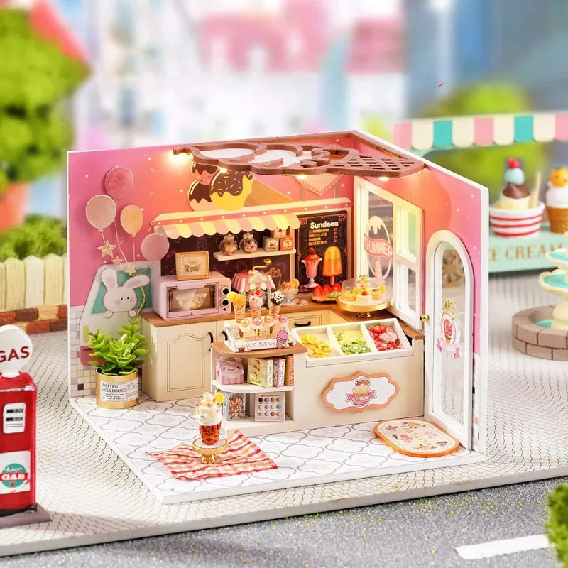 DIY Miniature House | Happiness Ice Cream Shop Dollhouse Kit-CraftoyX