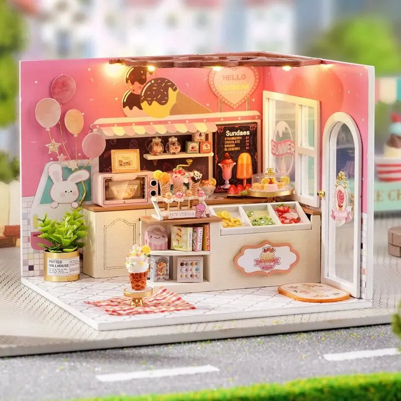 DIY Miniature House | Happiness Ice Cream Shop Dollhouse Kit-CraftoyX