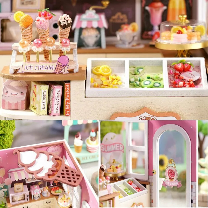 DIY Miniature House | Happiness Ice Cream Shop Dollhouse Kit-CraftoyX