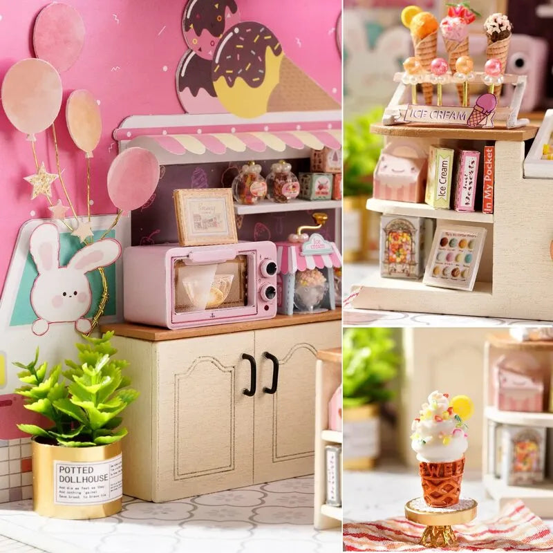 DIY Miniature House | Happiness Ice Cream Shop Dollhouse Kit-CraftoyX