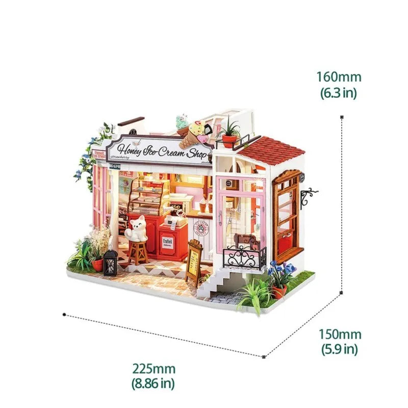 DIY Miniature House | Honey Ice-cream Shop Dollhouse Kit - CraftoyX