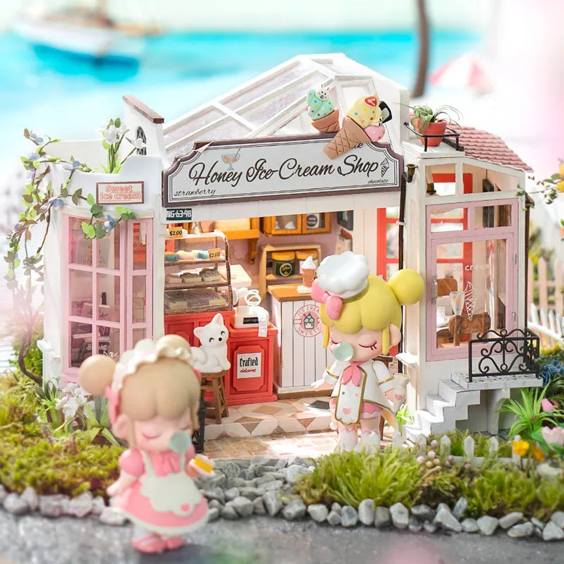 DIY Miniature House | Honey Ice-cream Shop Dollhouse Kit - CraftoyX