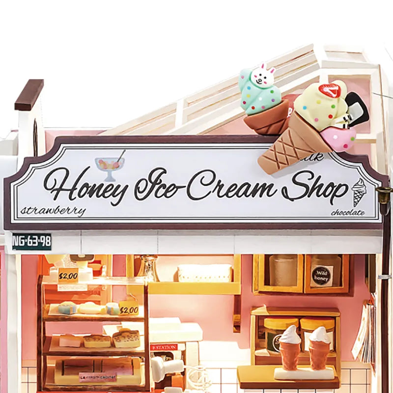 DIY Miniature House | Honey Ice-cream Shop Dollhouse Kit - CraftoyX