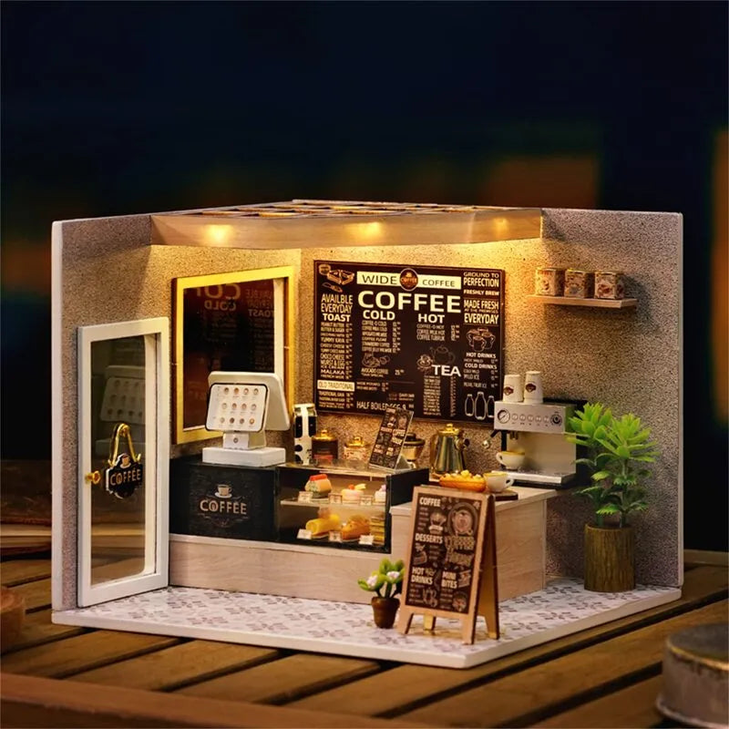 DIY Miniature House Leisurely Coffee Shop Dollhouse Kit