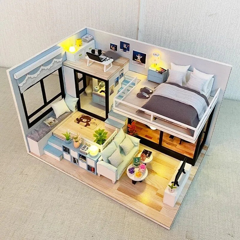 DIY Miniature House | My Room-Blue Dollhouse Kit - CraftoyX