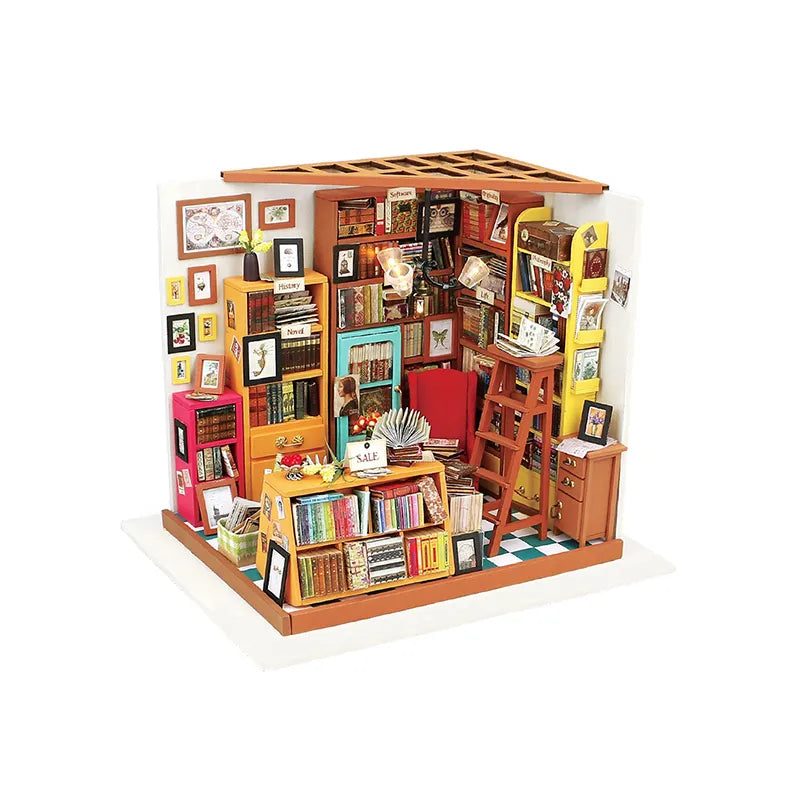 DIY Miniature House | Sam's Study Library Dollhouse Kit - CraftoyX