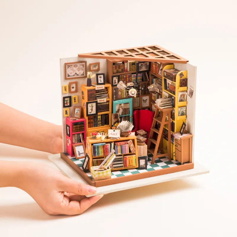 DIY Miniature House | Sam's Study Library Dollhouse Kit - CraftoyX