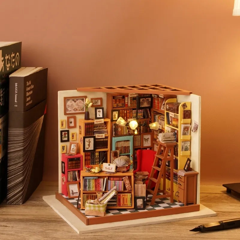 DIY Miniature House | Sam's Study Library Dollhouse Kit - CraftoyX