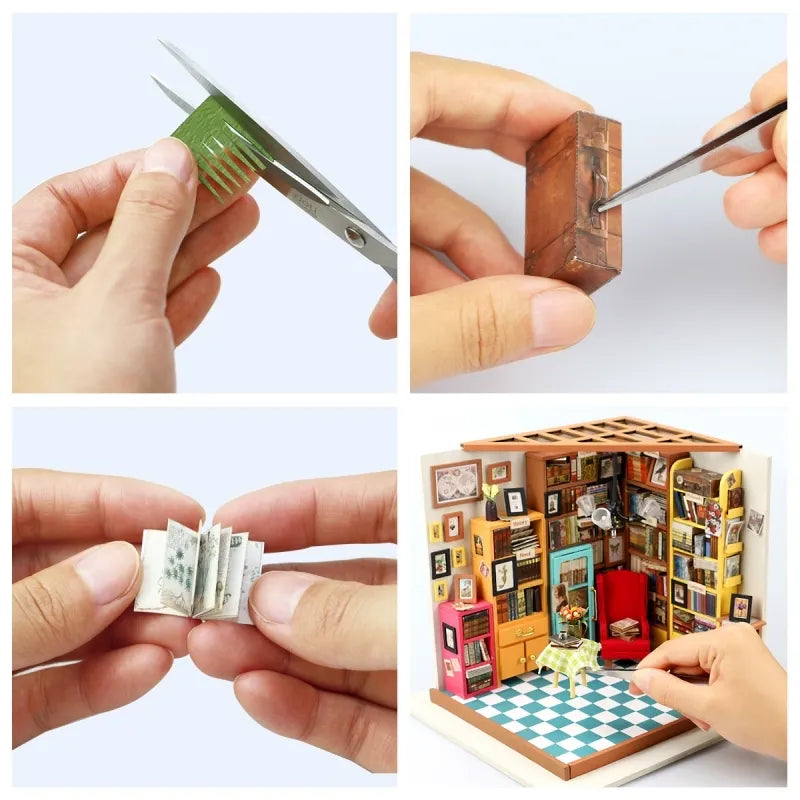 DIY Miniature House | Sam's Study Library Dollhouse Kit - CraftoyX