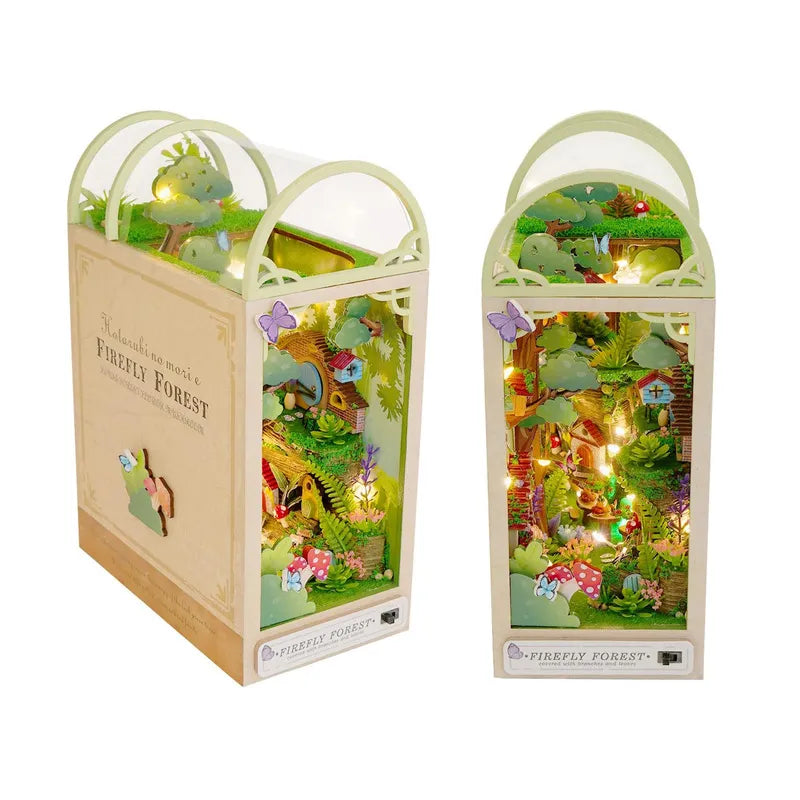 Firefly Forest: Garden Shelf Decor Eco-Friendly Wood LED Book Nook Kit