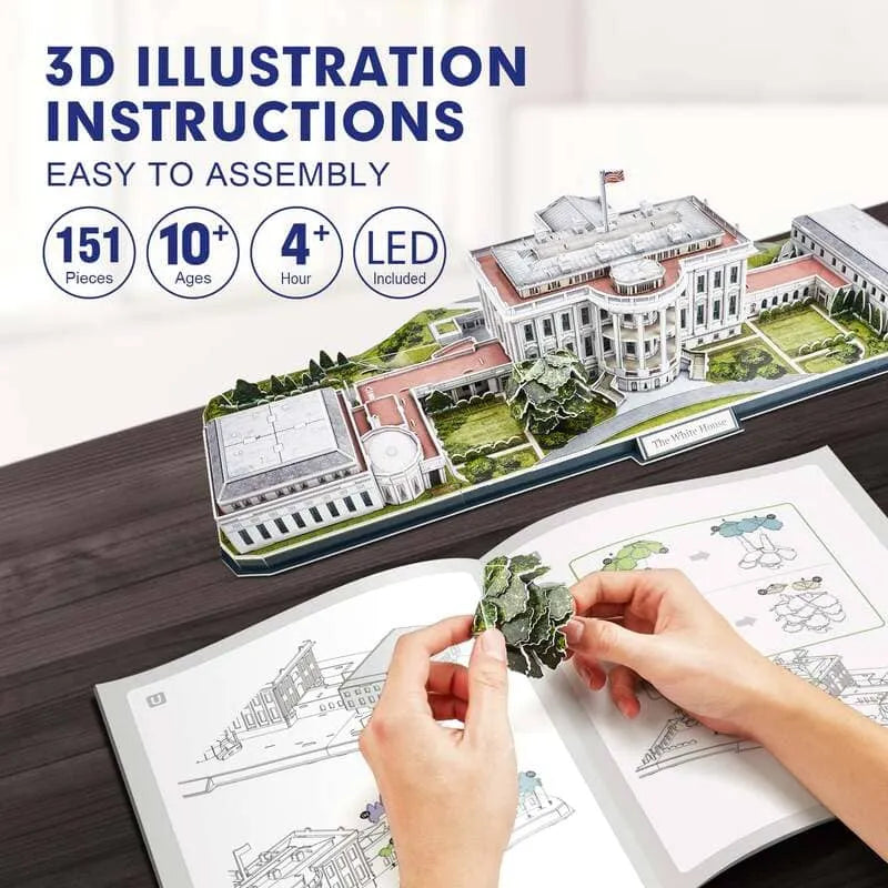 Puzzle 3D | LED White House - Architectural Model Kit - CraftoyX