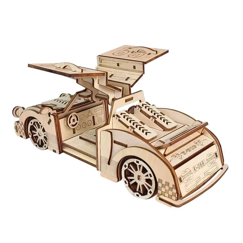 by craftoyx racing car 3D wood puzzle rear view 