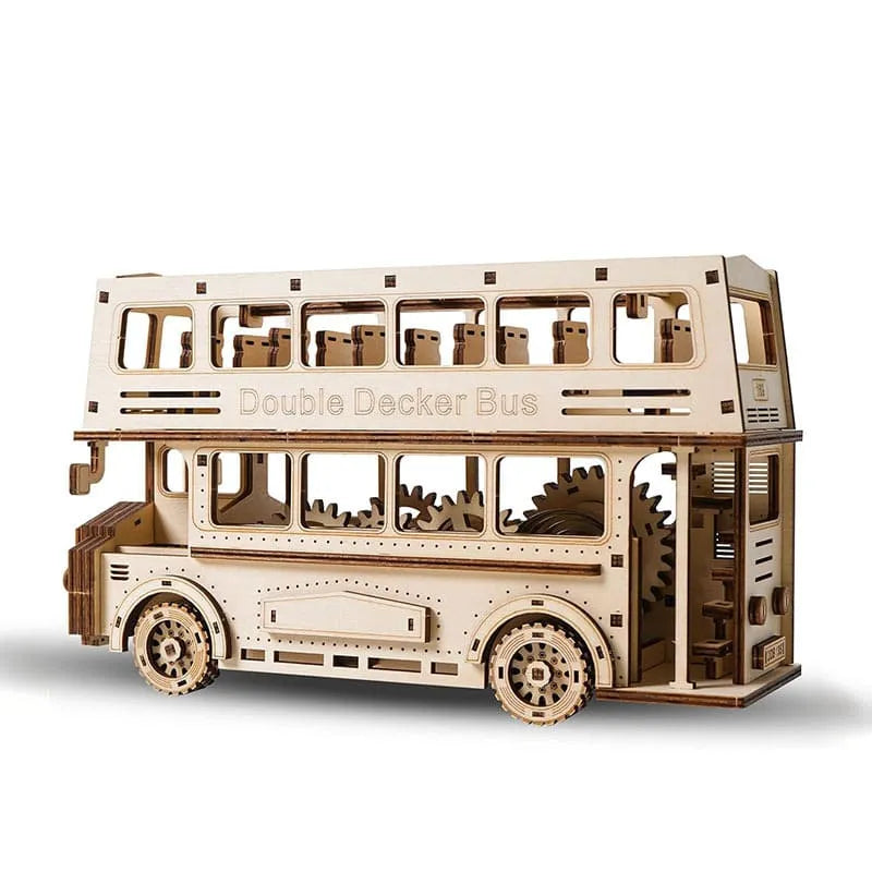 by craftoyx wooden model kit double decker bus front view 
