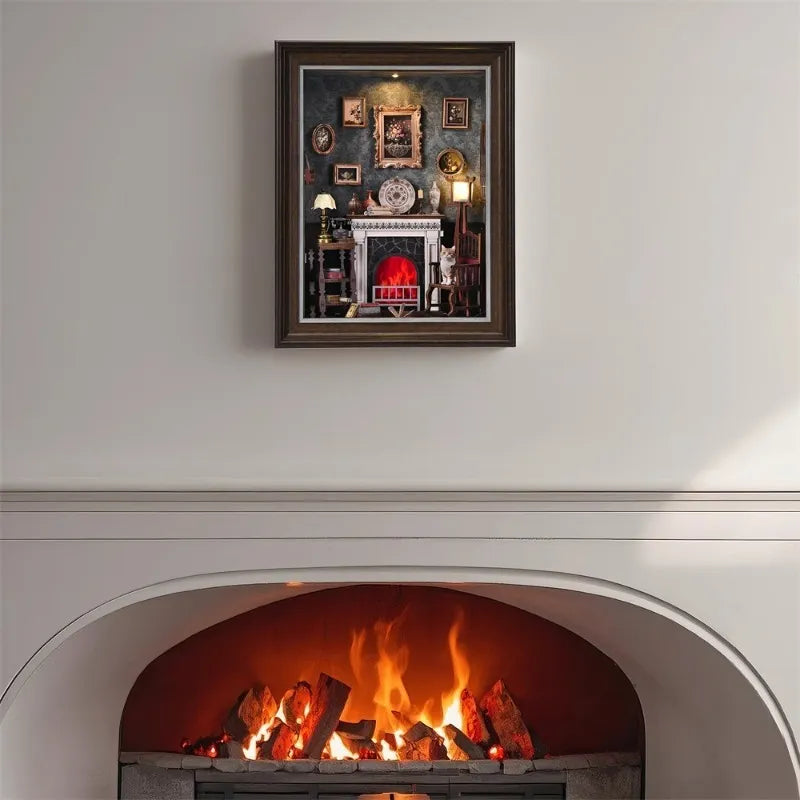 DIY 3D Photo Frame Kit – Fireplace House | Miniature Diorama decoratively placed on a desk