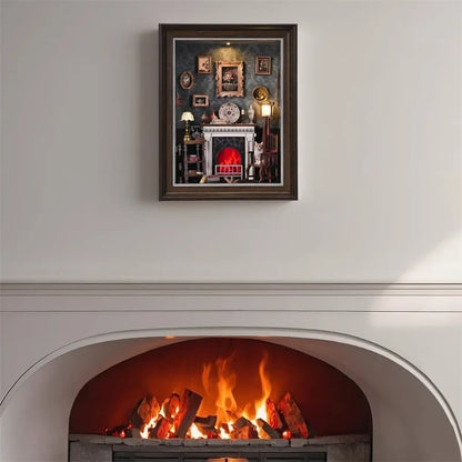 DIY 3D Photo Frame Kit – Fireplace House | Miniature Diorama decoratively placed on a desk