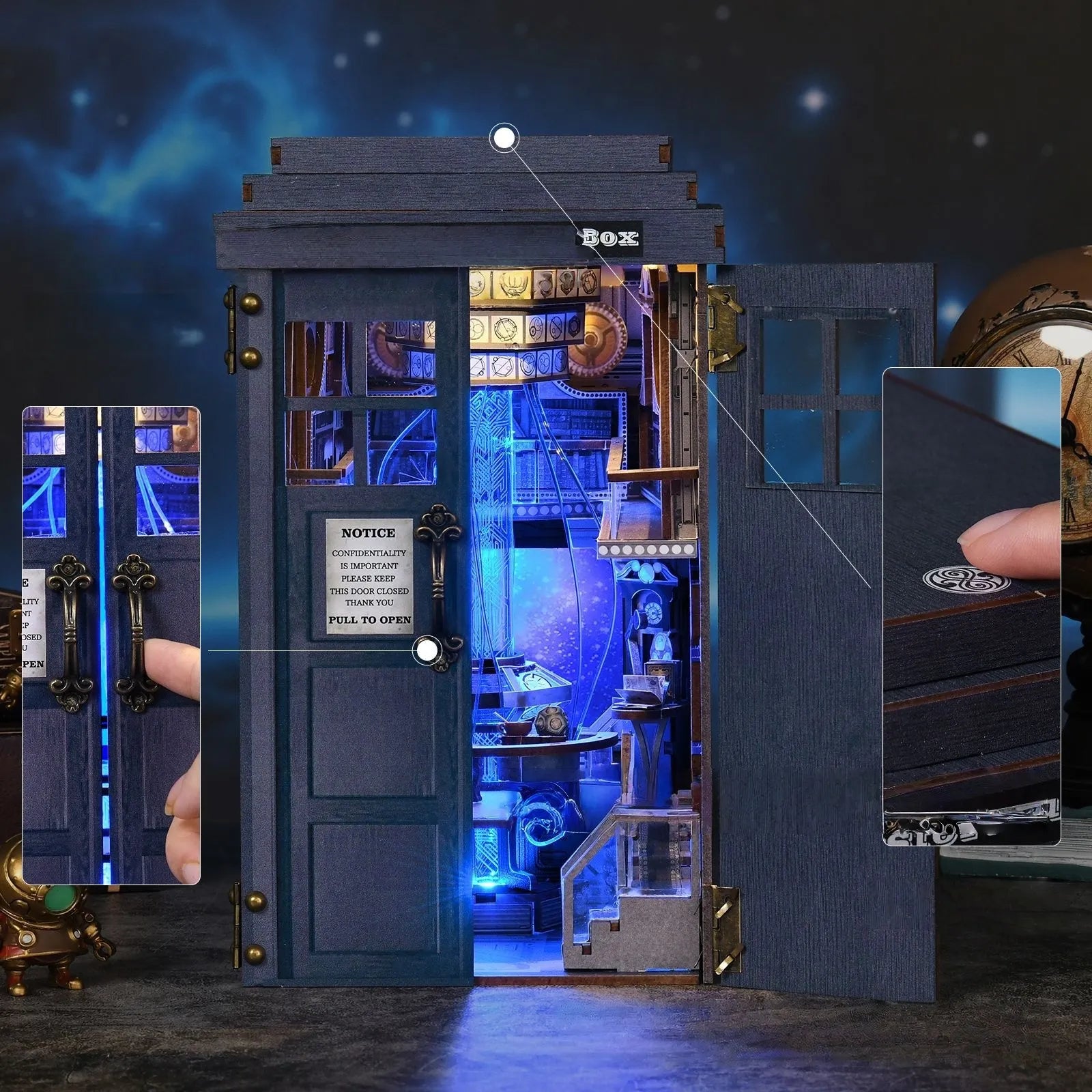 Miniature House Kit - Mysterious Blue Box overall view with detailed scenery