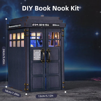 Miniature House Kit - Mysterious Blue Box with detailed dimensions