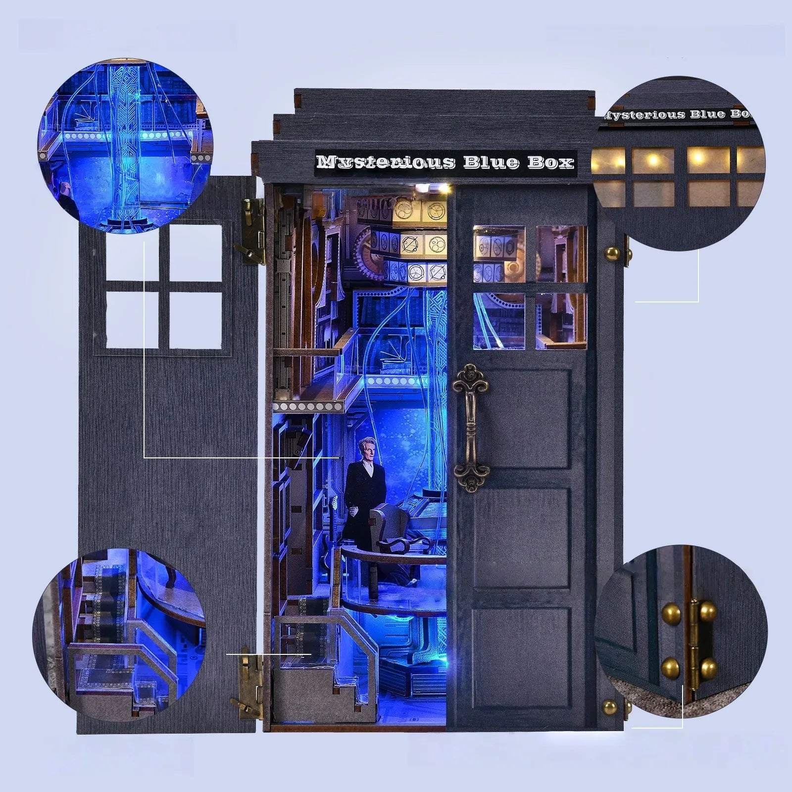 Close-up of the Miniature House Kit - Mysterious Blue Box with rich detailing