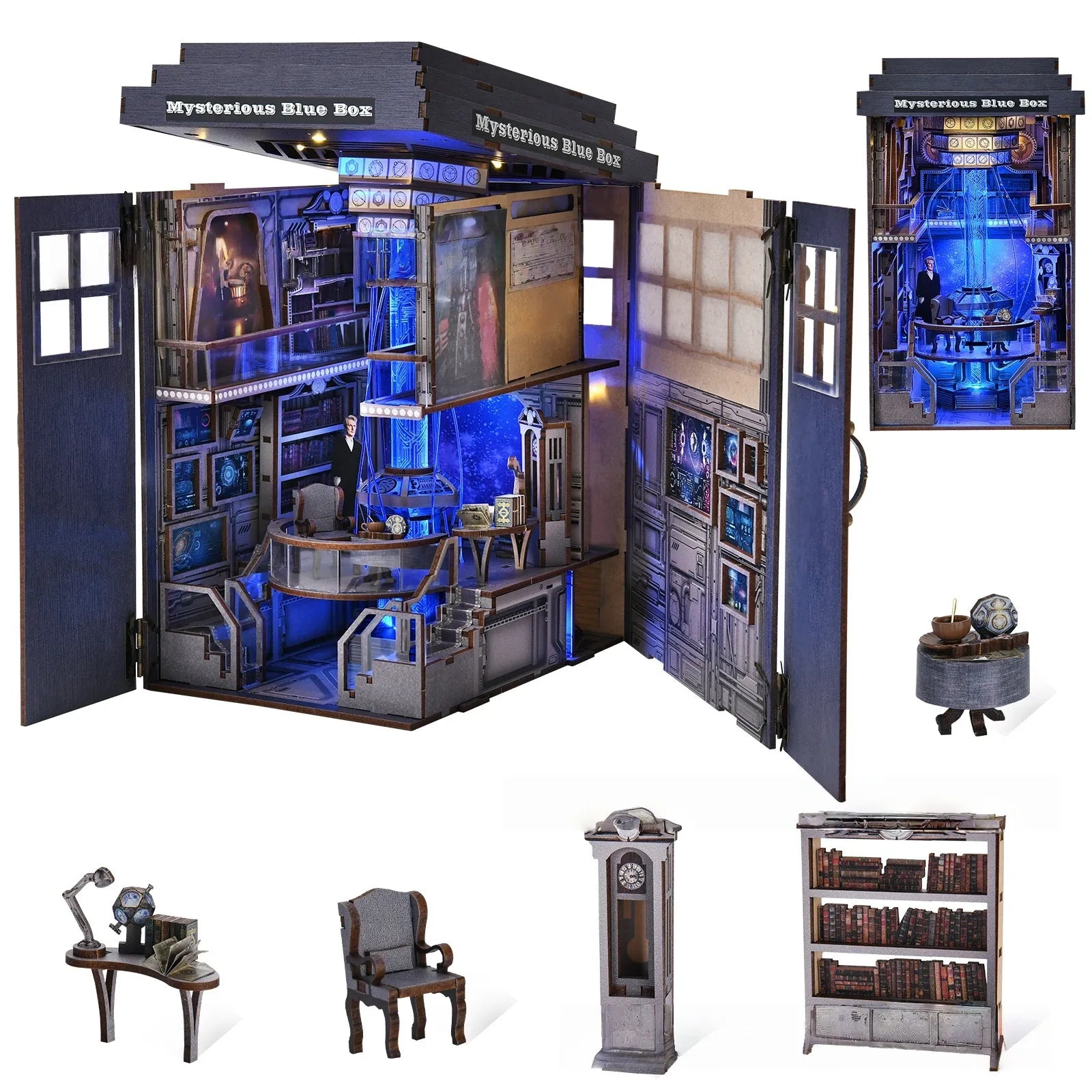 Components of the Miniature House Kit - Mysterious Blue Box
