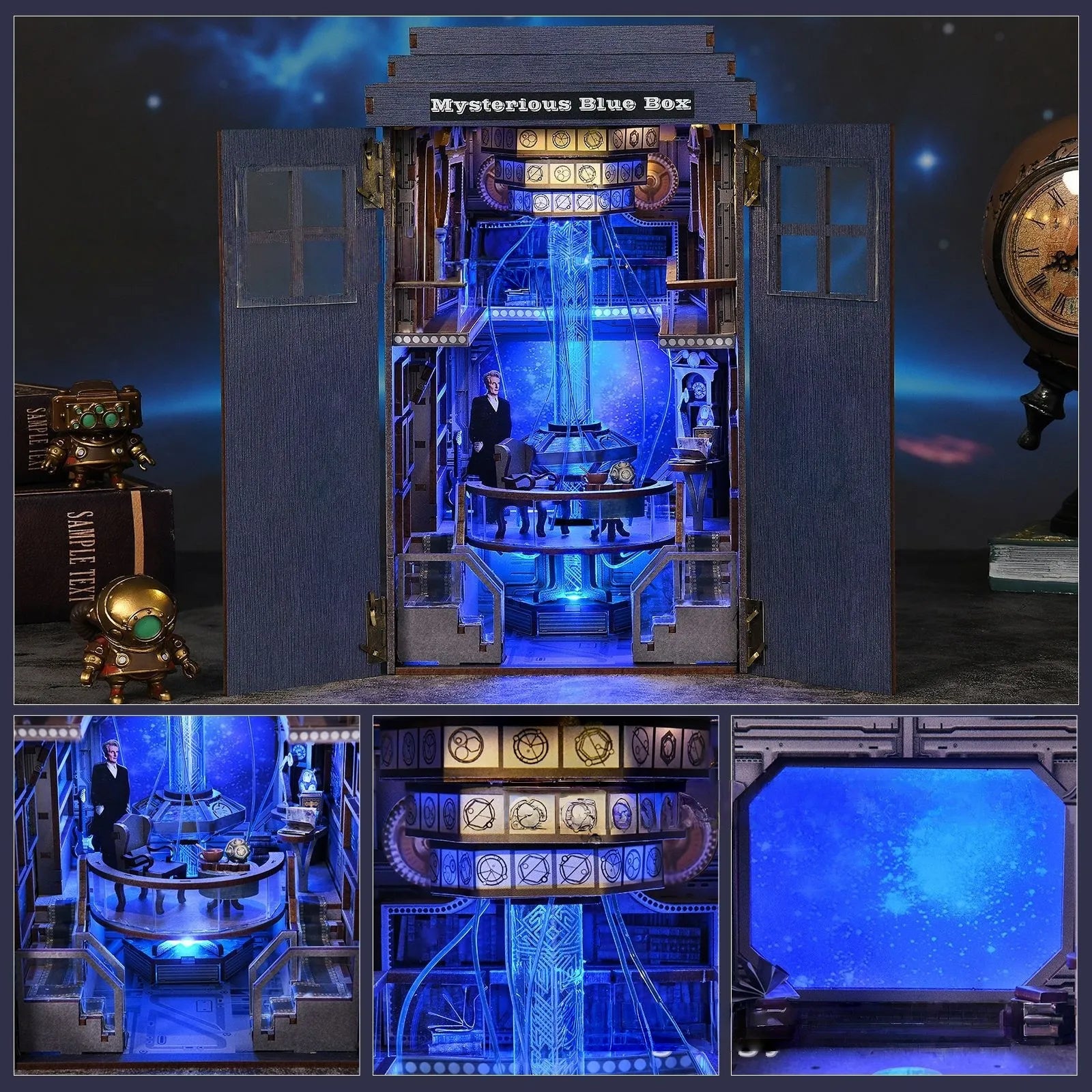 Close-up of the Miniature House Kit - Mysterious Blue Box with rich detailing