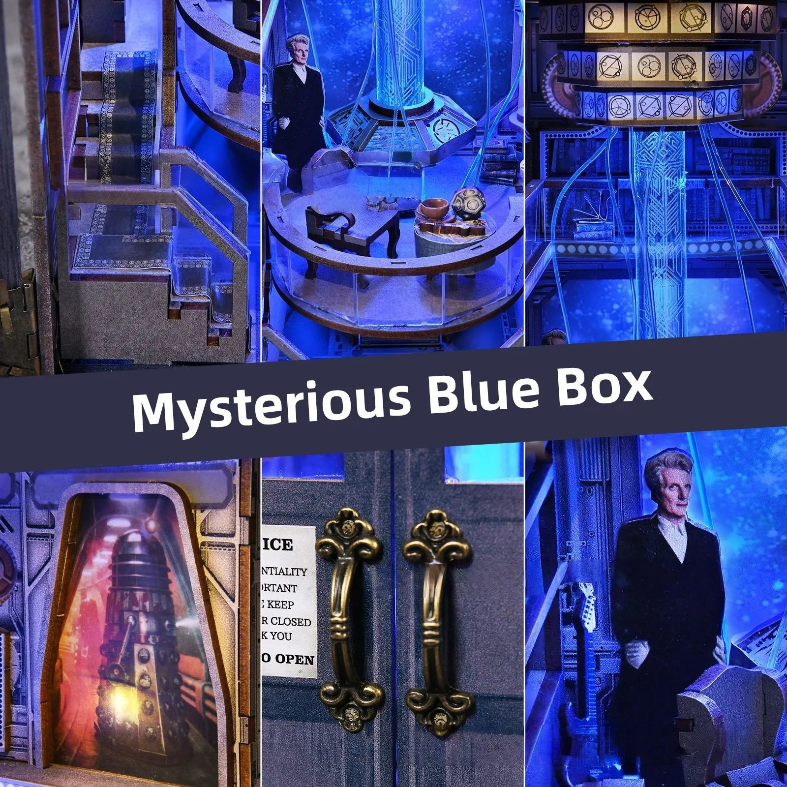 Close-up view of a decorative element in the Miniature House Kit - Mysterious Blue Box with fine details