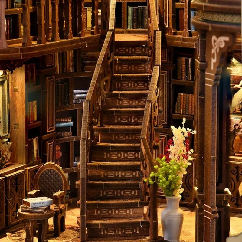 Close-up of the Miniature House Kit - Qimeng Bookstore with rich detailing
