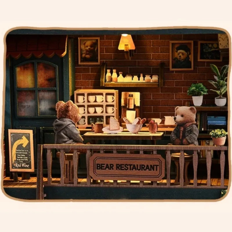 Close-up of the Miniature House Kit - Bear Restaurant with rich detailing