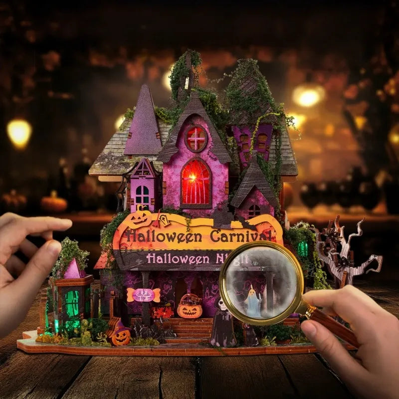 Close-up of the Miniature House Kit - Halloween Night with rich detailing