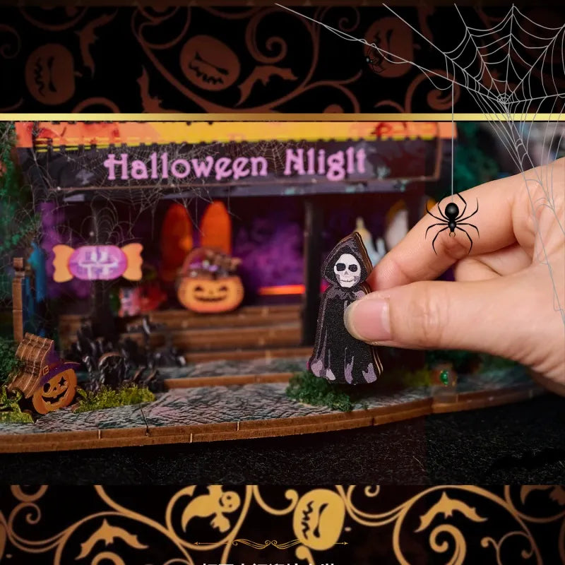 Close-up of the Miniature House Kit - Halloween Night with rich detailing