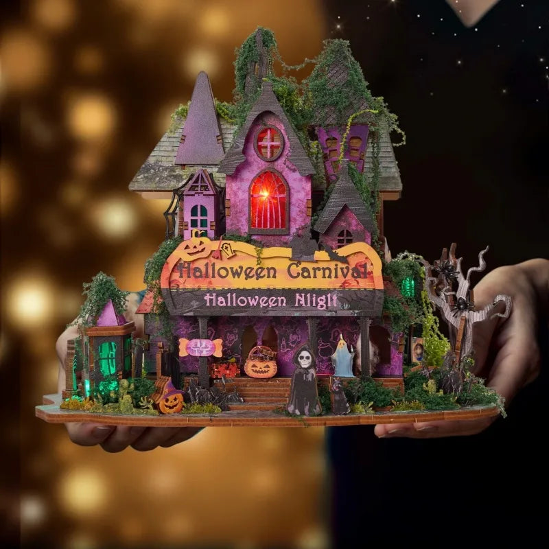 Miniature House Kit - Halloween Night overall view with detailed scenery