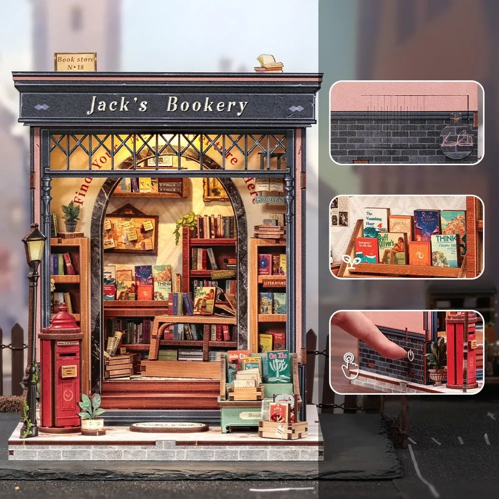 Close-up of the Miniature House Kit - Jack's Bookery with rich detailing