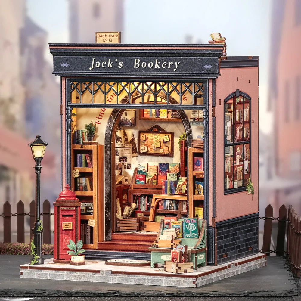 Side view of the Miniature House Kit - Jack's Bookery with clearly visible elements