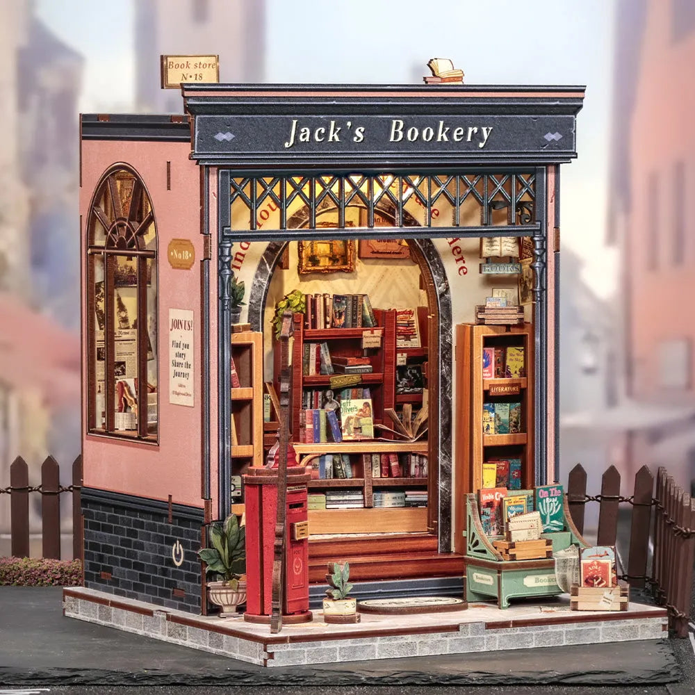 Side view of the Miniature House Kit - Jack's Bookery with clearly visible elements